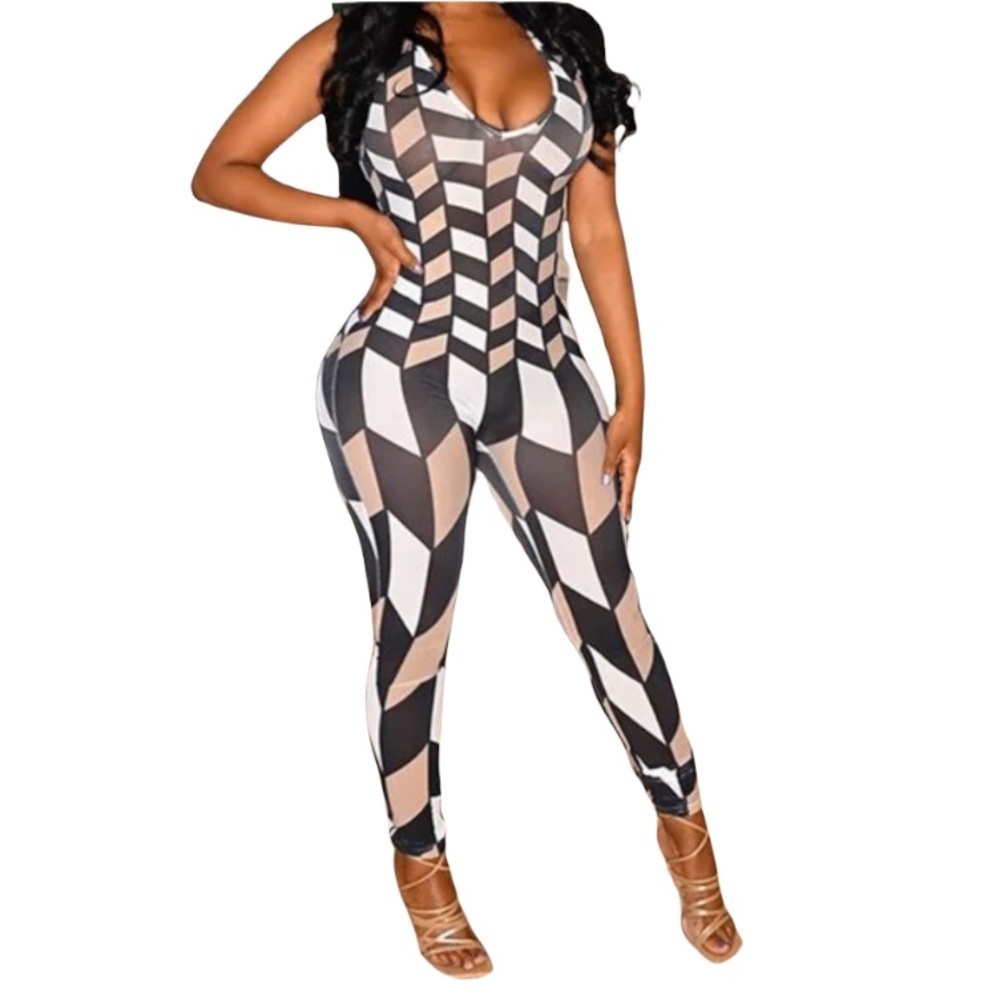 Abstract Print Sleeveless BodySuit